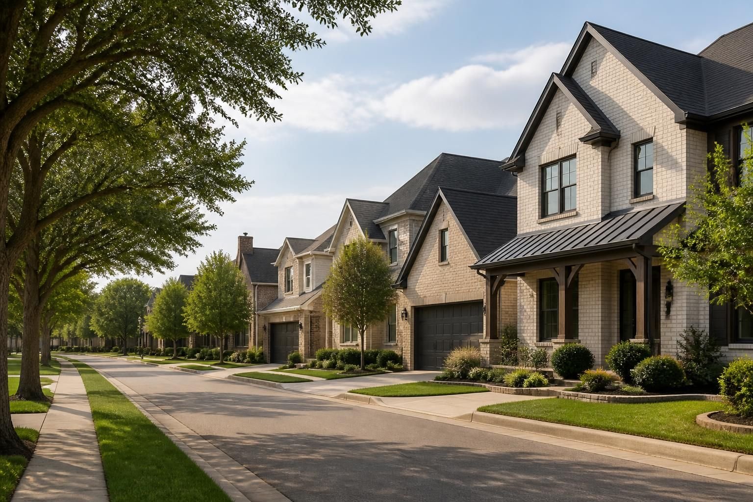 Carrollton residential street with neat homes and rooflines