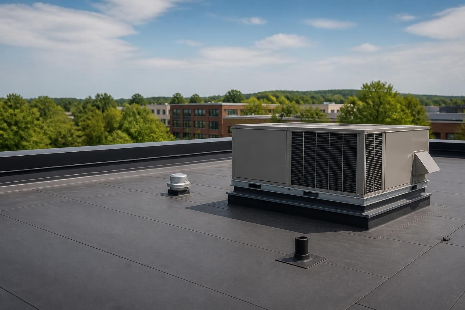 Finished commercial roof with clean low-slope lines