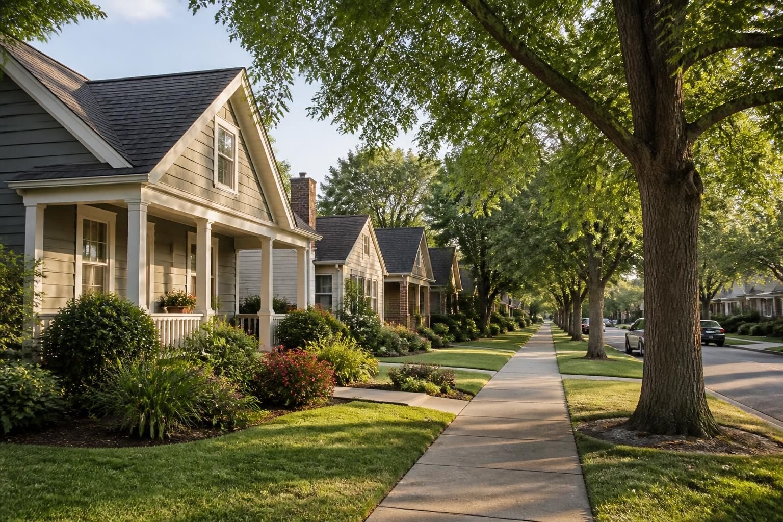 Denton neighborhood with established homes and rooflines