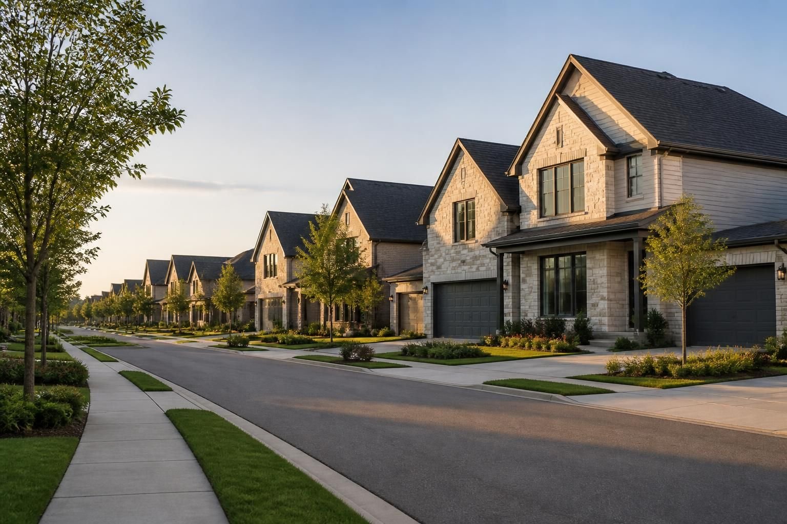 Frisco neighborhood with modern homes and clean rooflines
