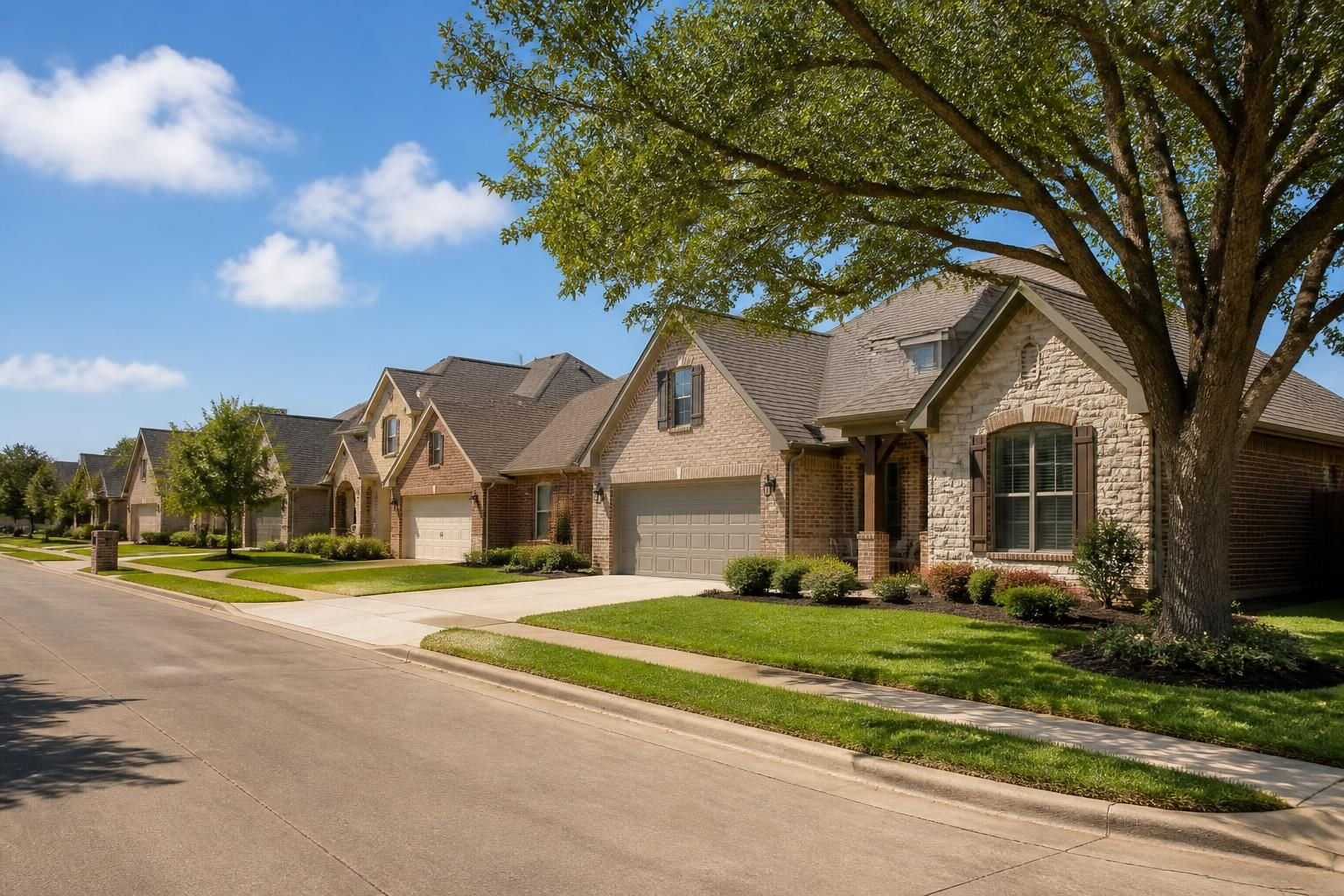 Garland neighborhood homes with clean, well-maintained rooftops