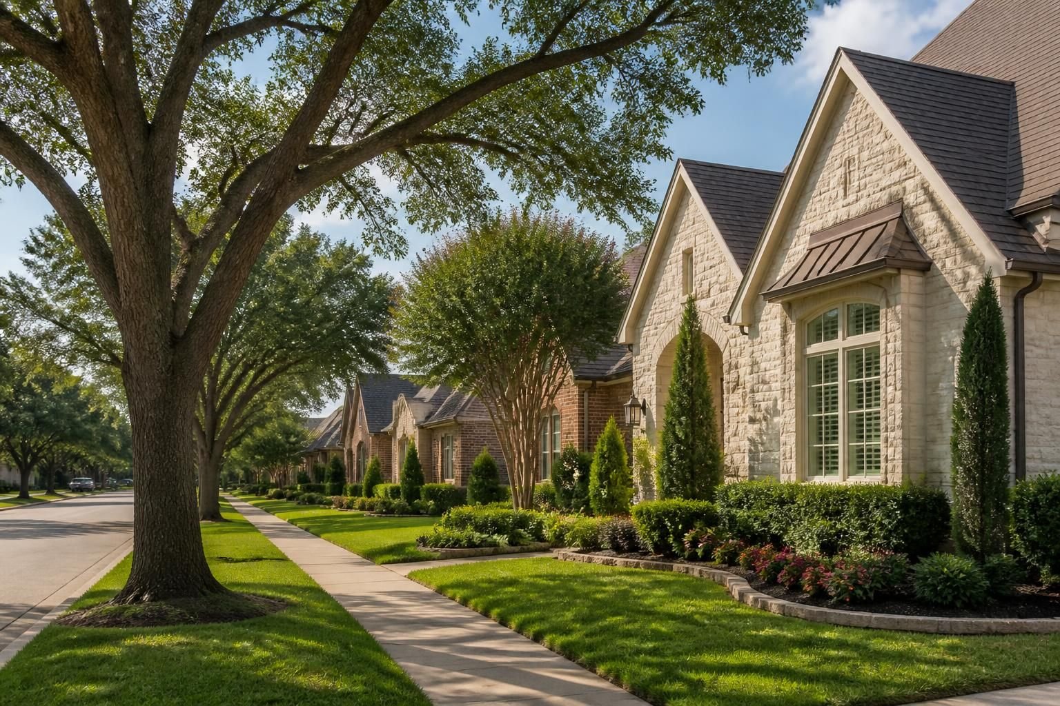 Tidy Irving suburb with homes and visible rooflines