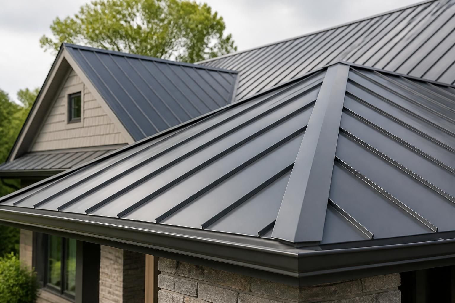 Finished metal roof with clean seams on a home