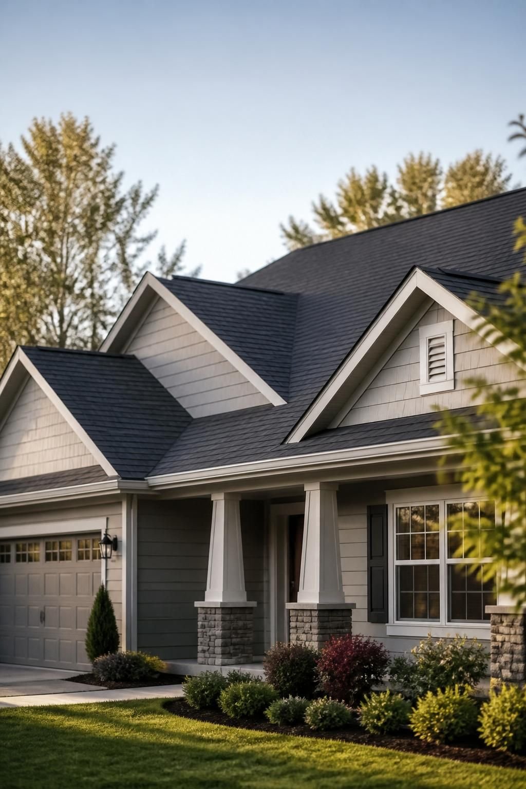 Freshly completed roof installation on a clean suburban home