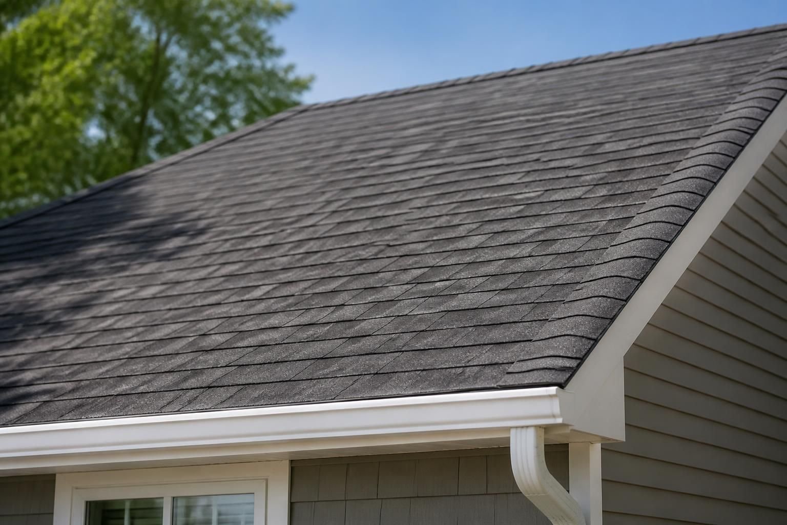 Uniform asphalt shingles on a finished residential roof